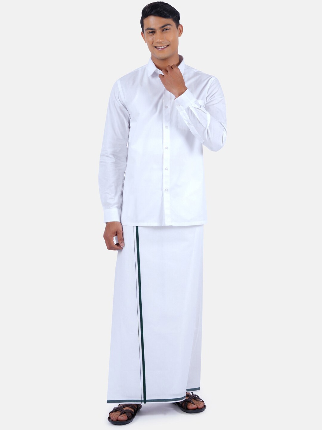 

Ramraj Long Sleeves Pure Cotton Shirt With Dhoti, White