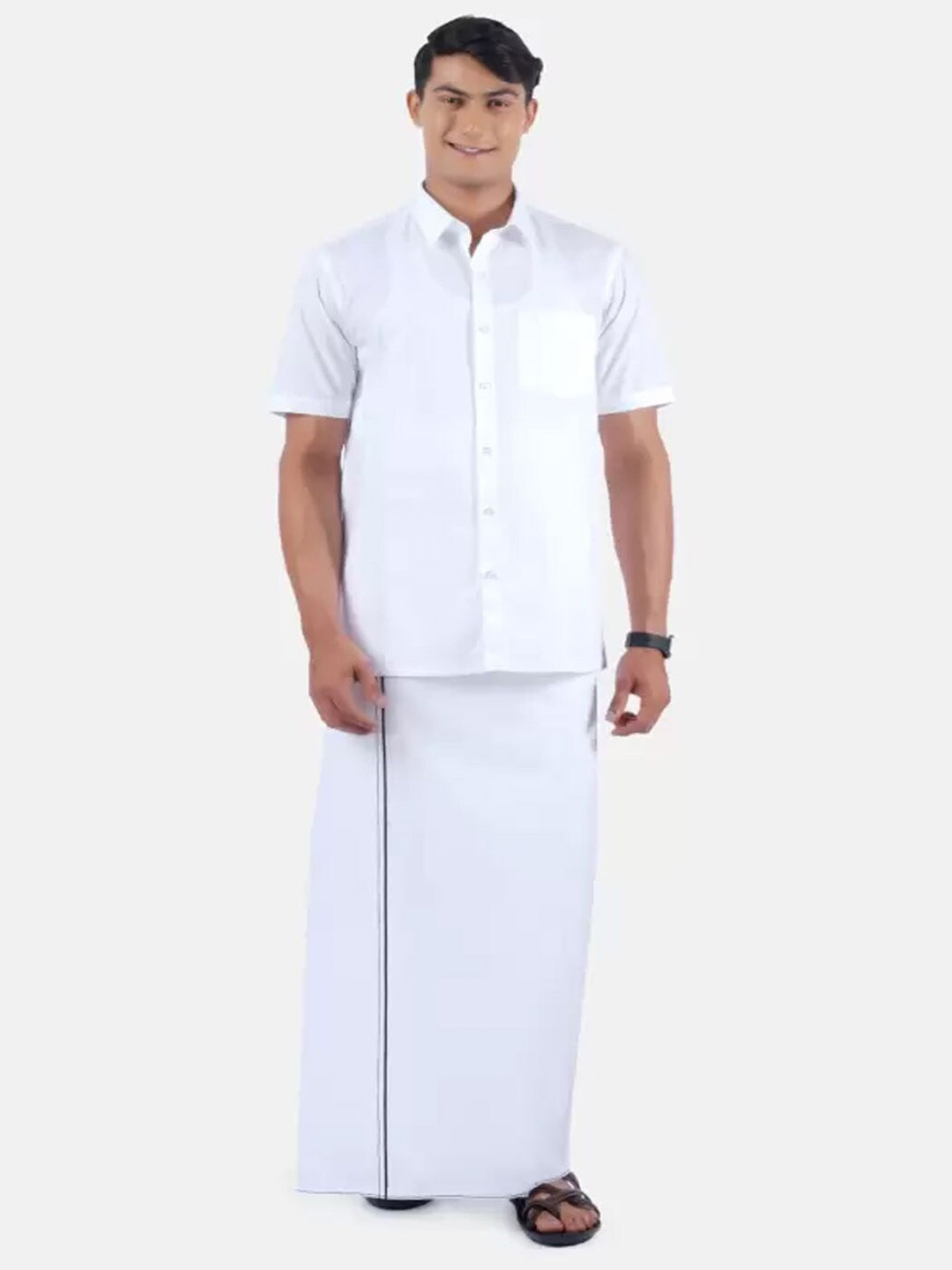 

Ramraj Short Sleeves Pure Cotton Shirt With Dhoti, White