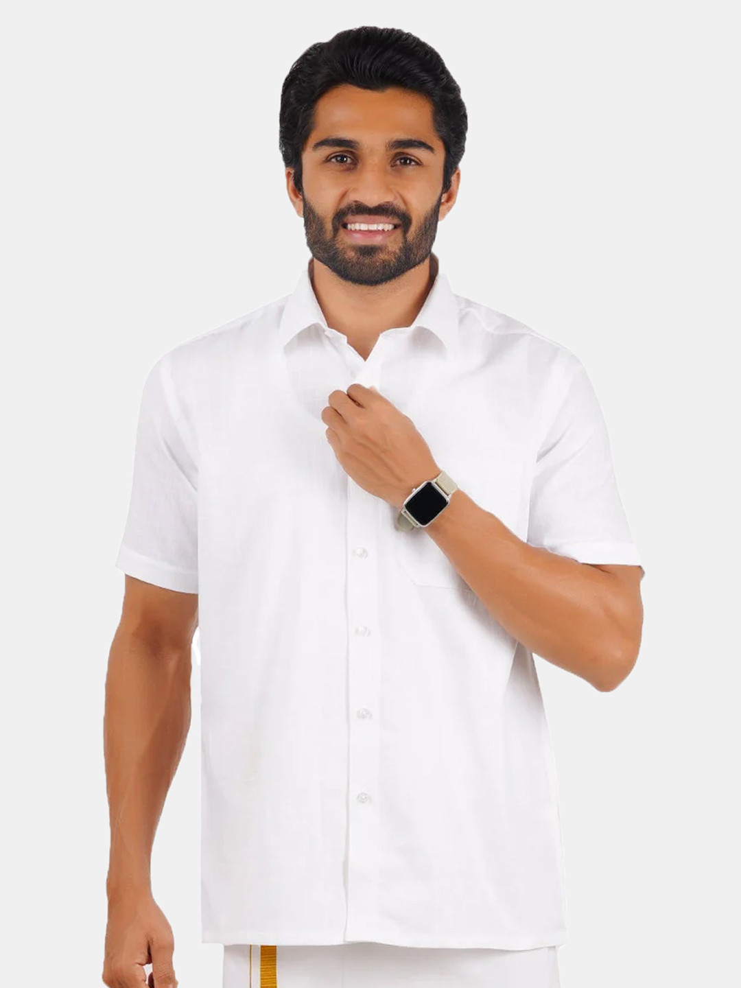 

Ramraj Short Sleeves Shirt With Dhoti, White
