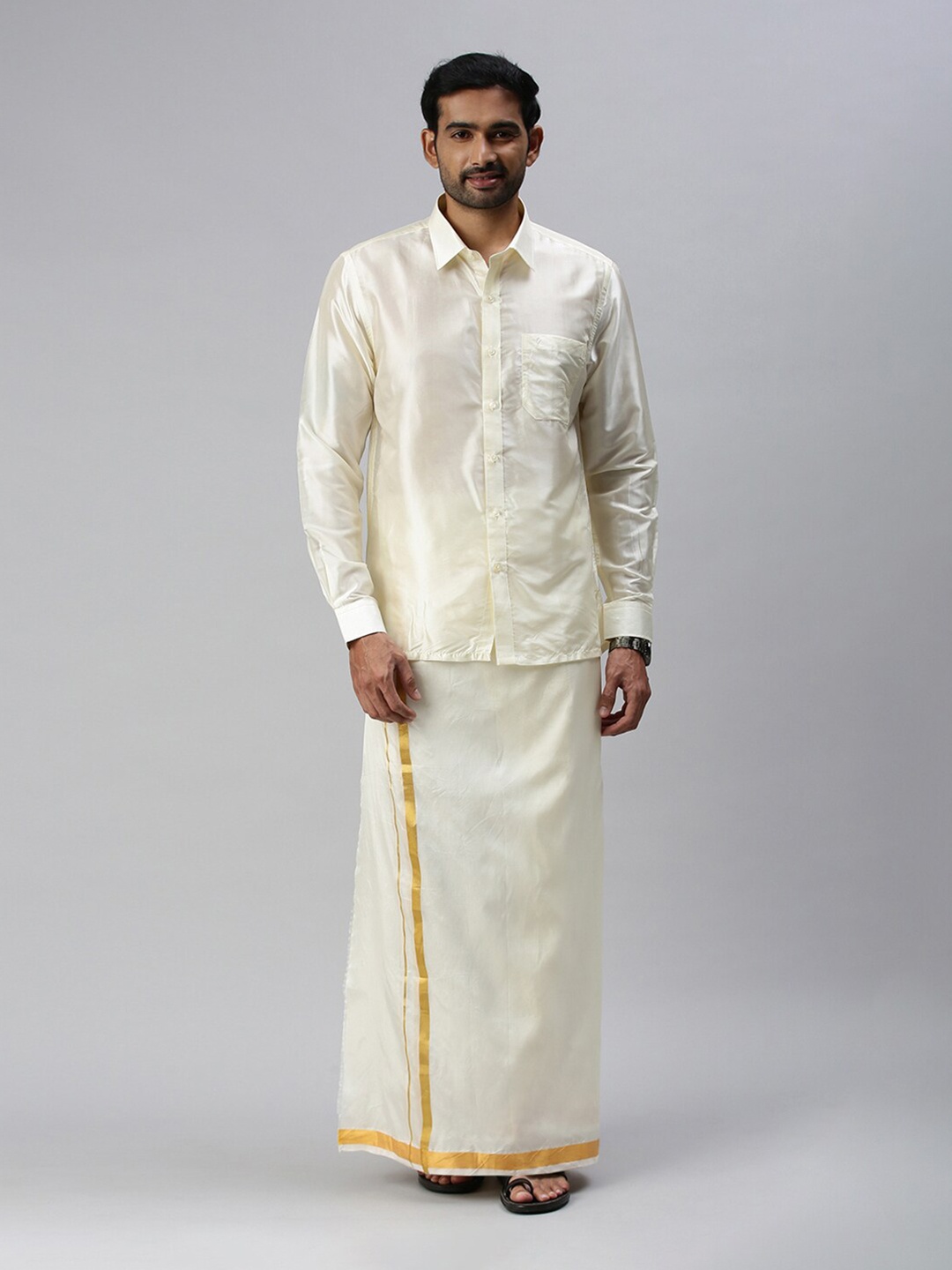 

Ramraj Long Sleeves Shirt With Dhoti, Cream