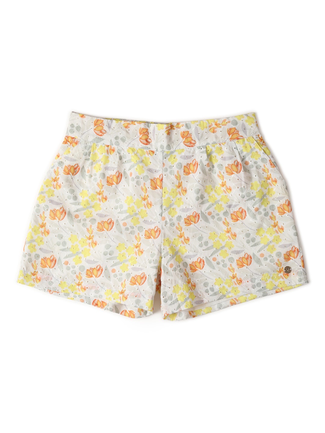 

Allen Solly Junior Girls Floral Printed Shorts With Slip-On Closure, White