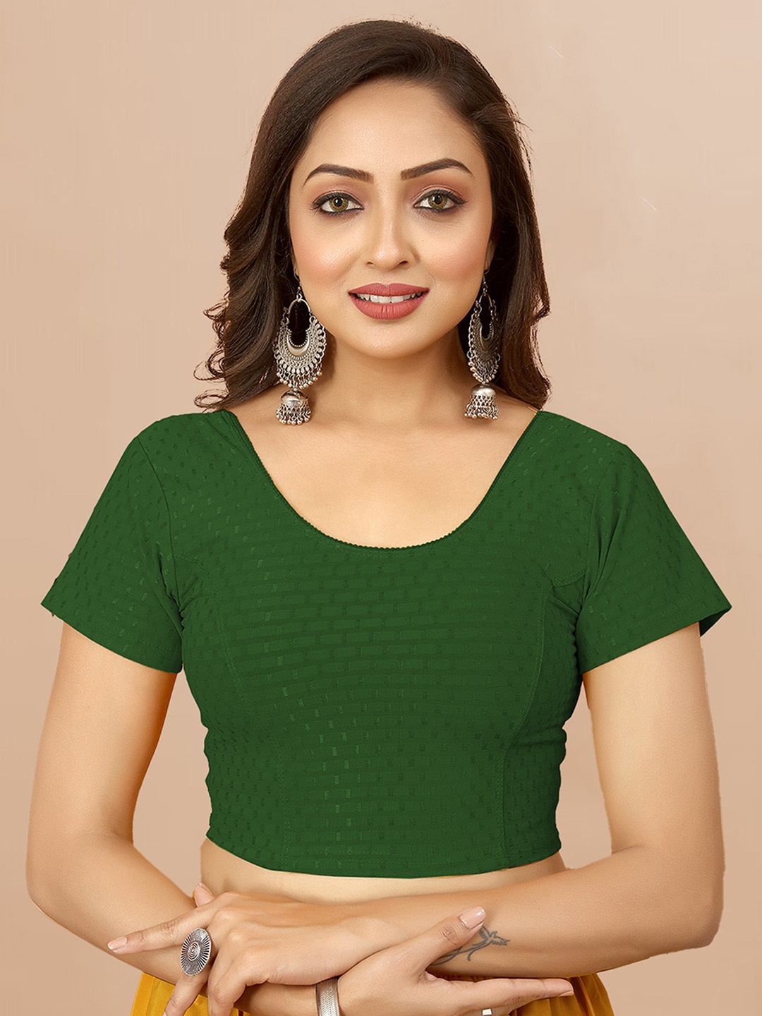 

N N ENTERPRISE Geometric Woven Design Cotton Saree Blouse, Green
