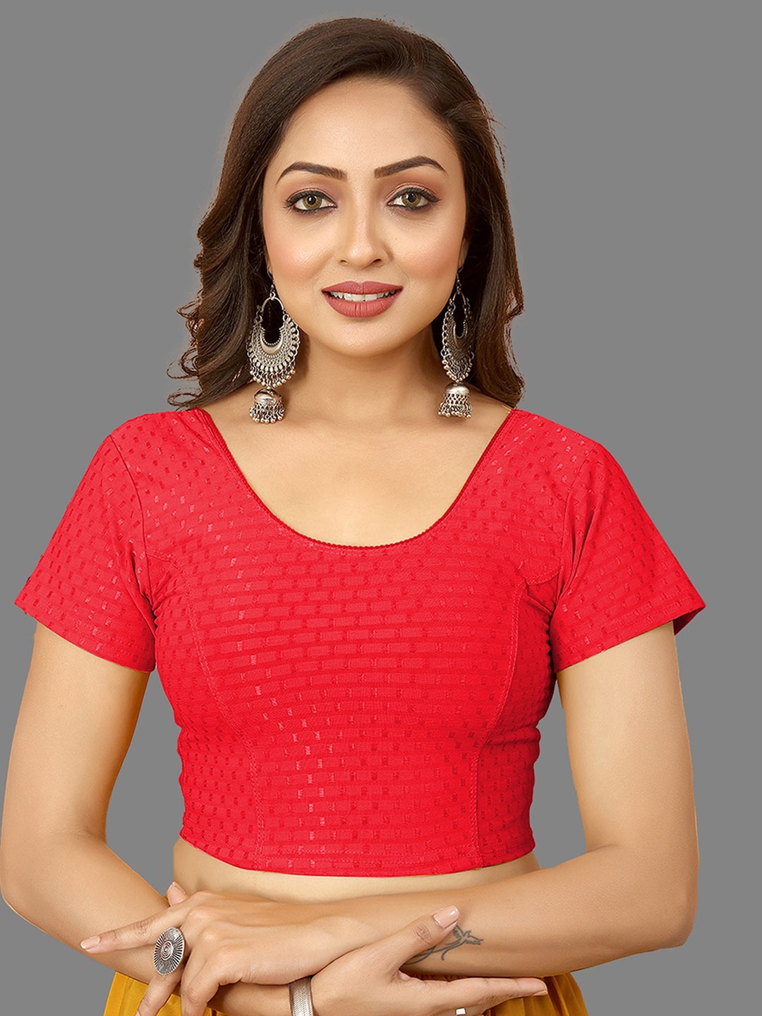 

N N ENTERPRISE Geometric Woven Design Cotton Saree Blouse, Red