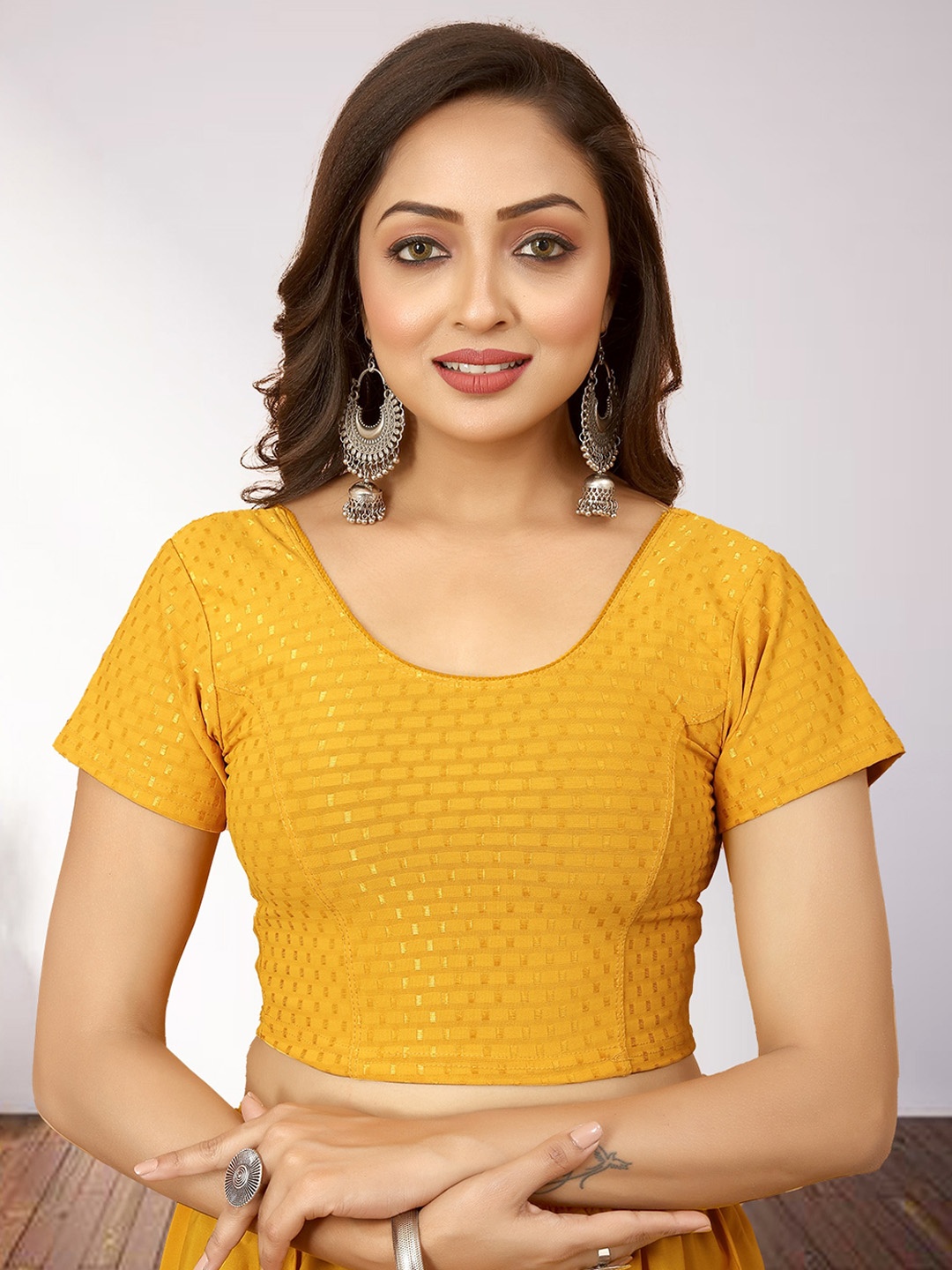 

N N ENTERPRISE Woven Design Cotton Saree Blouse, Yellow