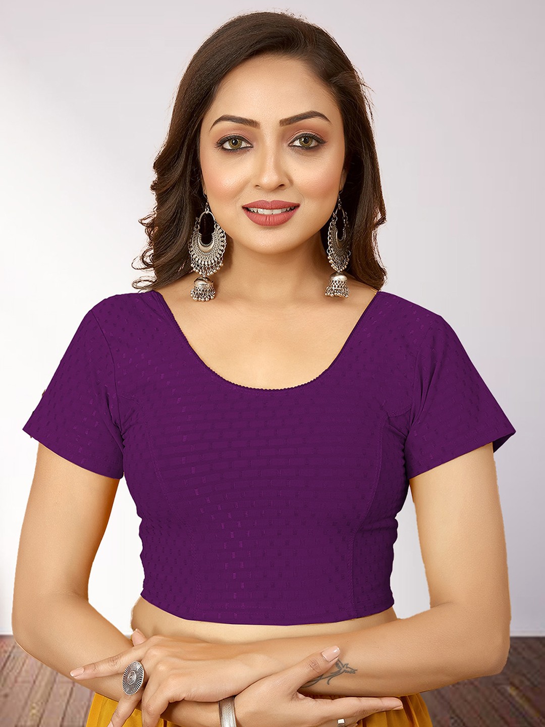 

N N ENTERPRISE Geometric Woven Design Cotton Saree Blouse, Purple