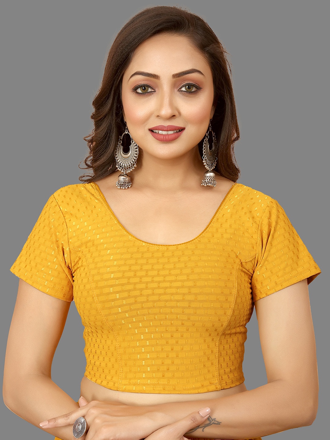 

N N ENTERPRISE Geometric Woven Design Cotton Saree Blouse, Yellow