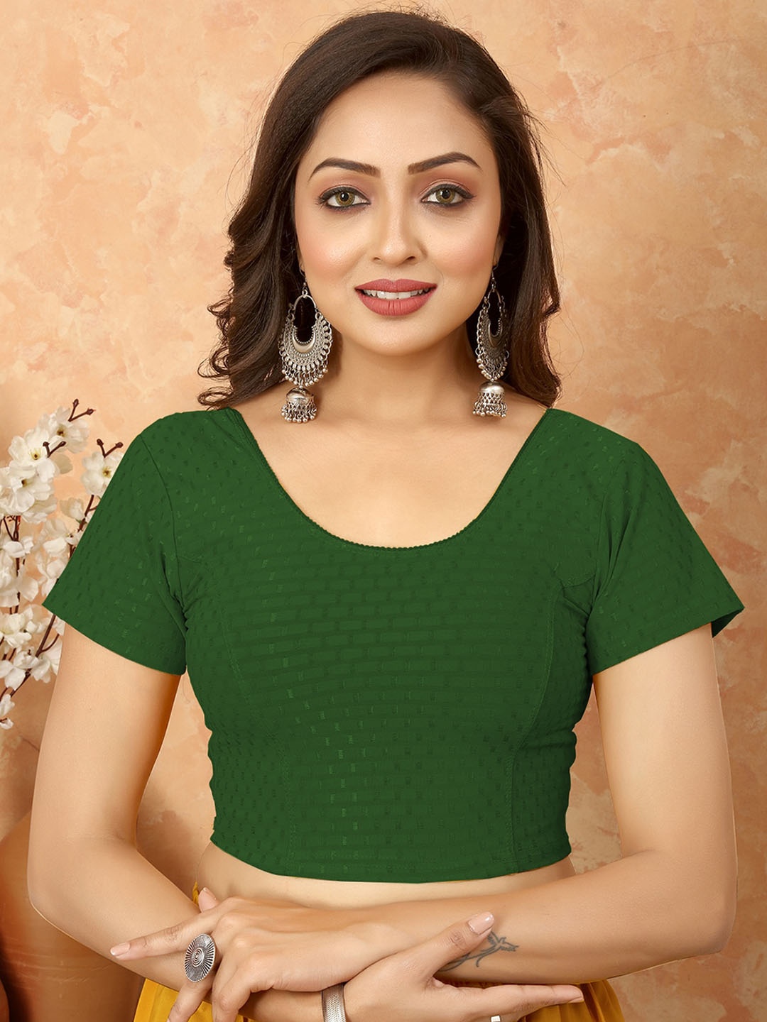 

N N ENTERPRISE Geometric Woven Design Cotton Saree Blouse, Green