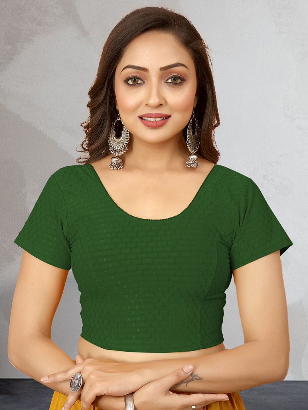 

N N ENTERPRISE Geometric Woven Design Cotton Saree Blouse, Green
