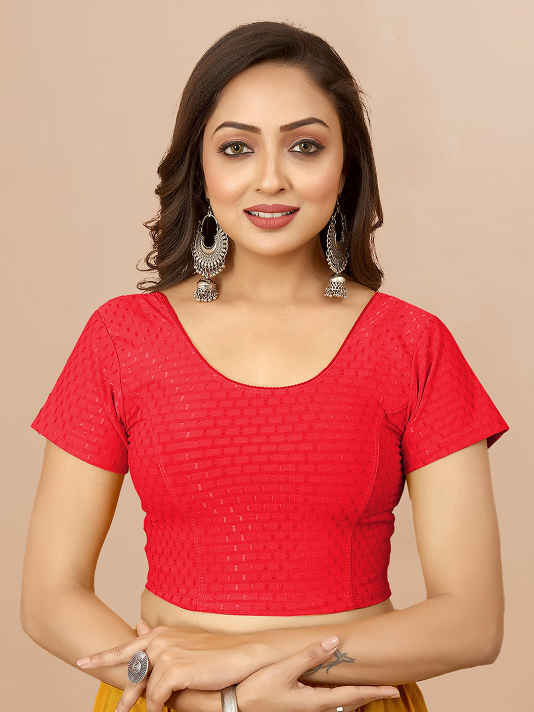 

N N ENTERPRISE Geometric Woven Design Cotton Saree Blouse, Red