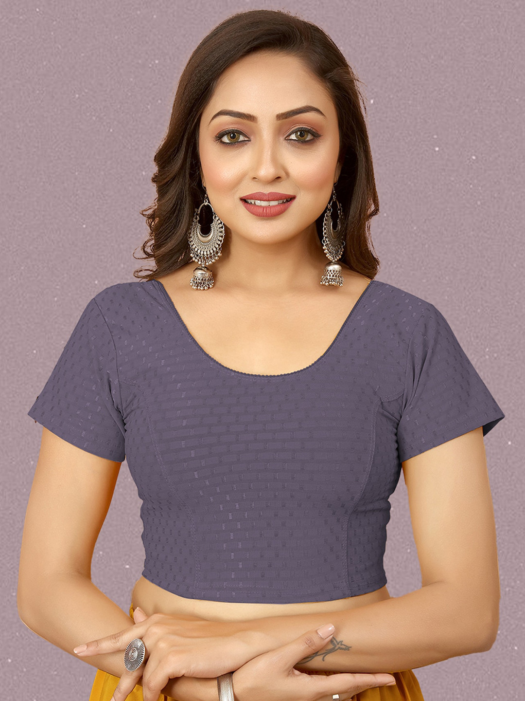 

N N ENTERPRISE Geometric Woven Design Cotton Saree Blouse, Grey