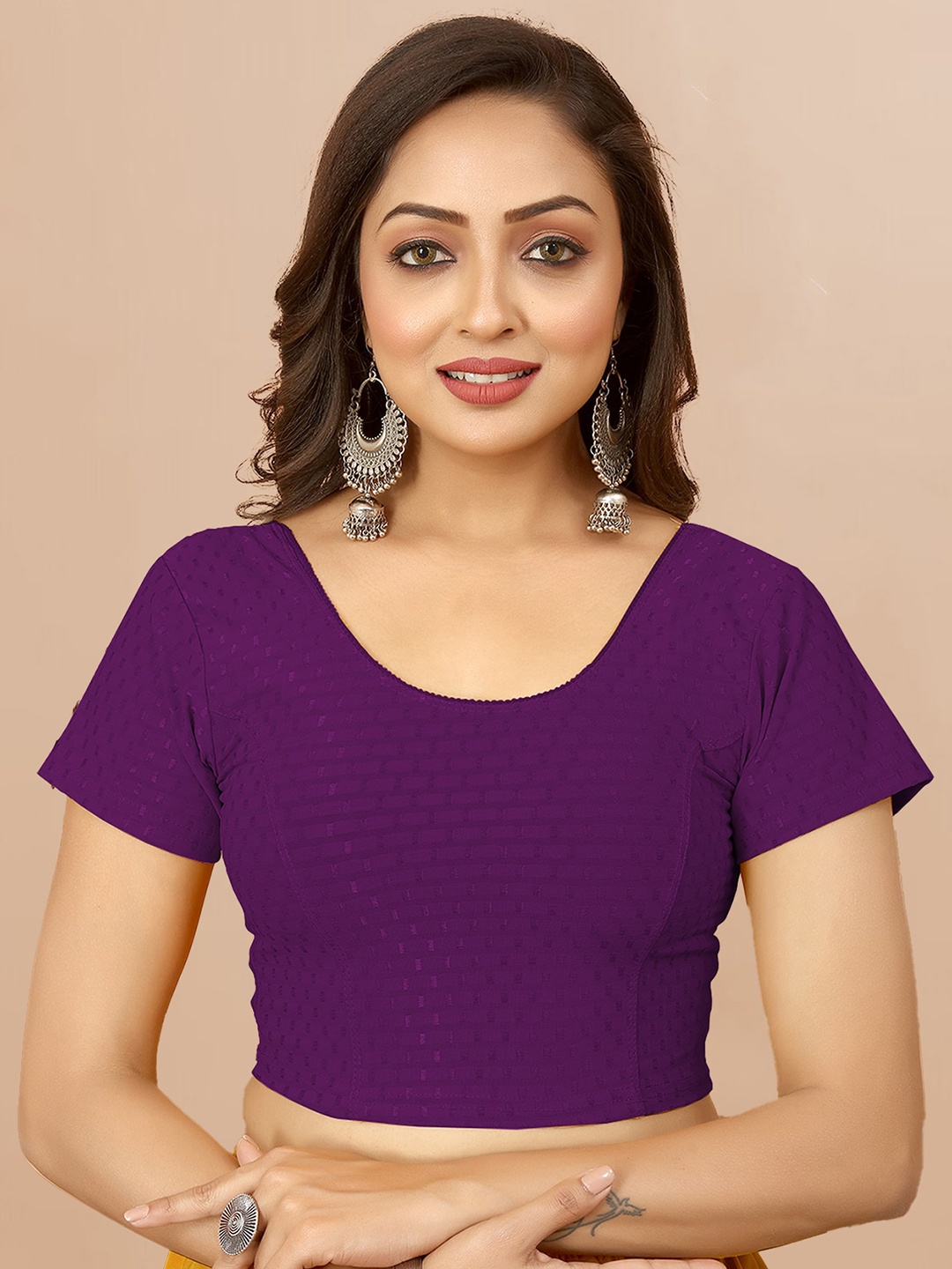 

N N ENTERPRISE Self Design Woven Design Readymade Saree Blouse, Purple