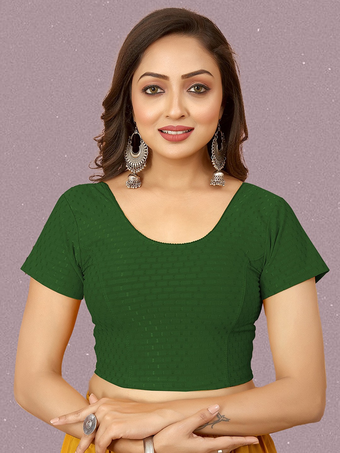 

N N ENTERPRISE Geometric Woven Design Cotton Saree Blouse, Green
