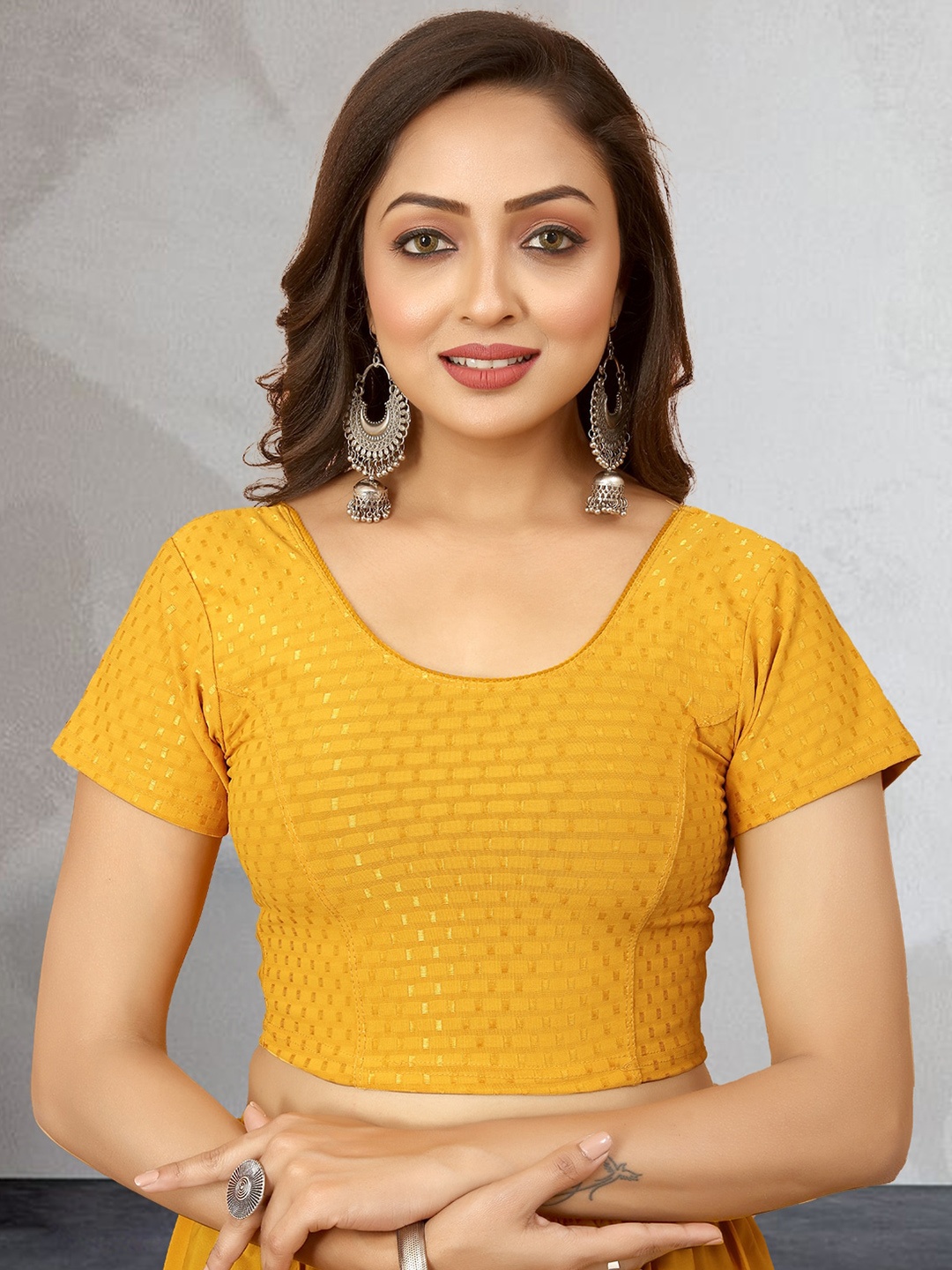

N N ENTERPRISE Geometric Woven Design Cotton Saree Blouse, Yellow