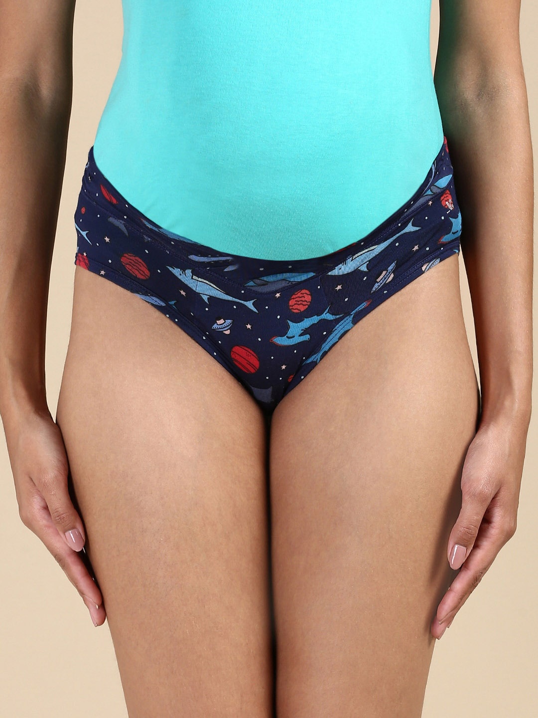 

&CIRCUS Low Rise Printed Discharge Absorption Micro-Modal Maternity Panty, Blue