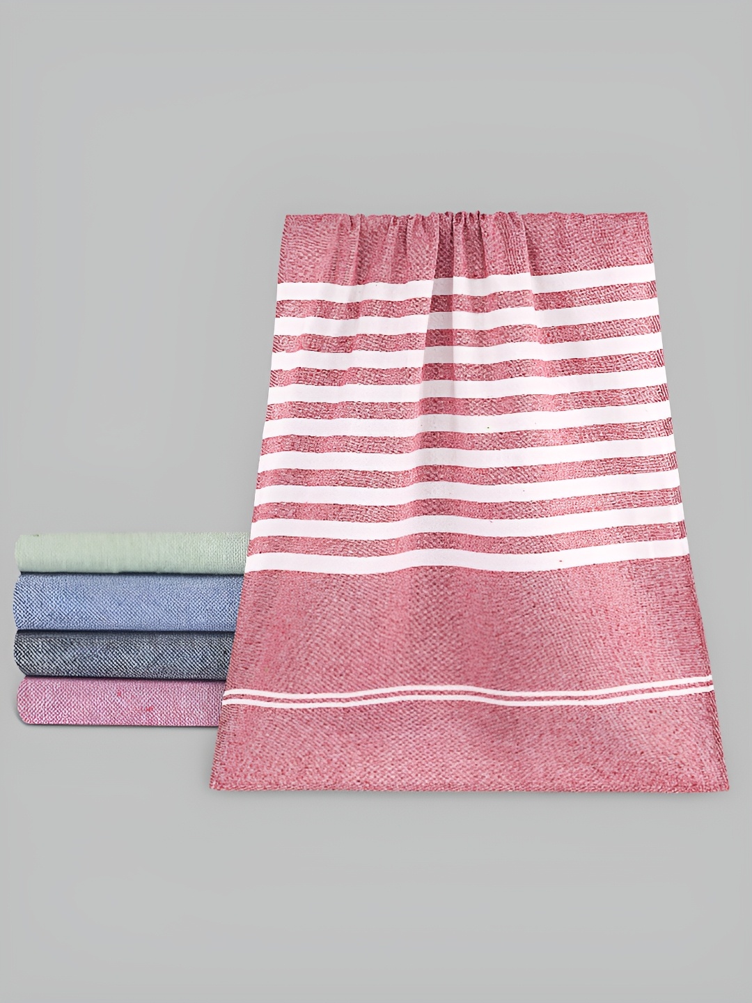

Aura Blue & White 5 Pieces Striped Cotton 210 GSM Towel Set