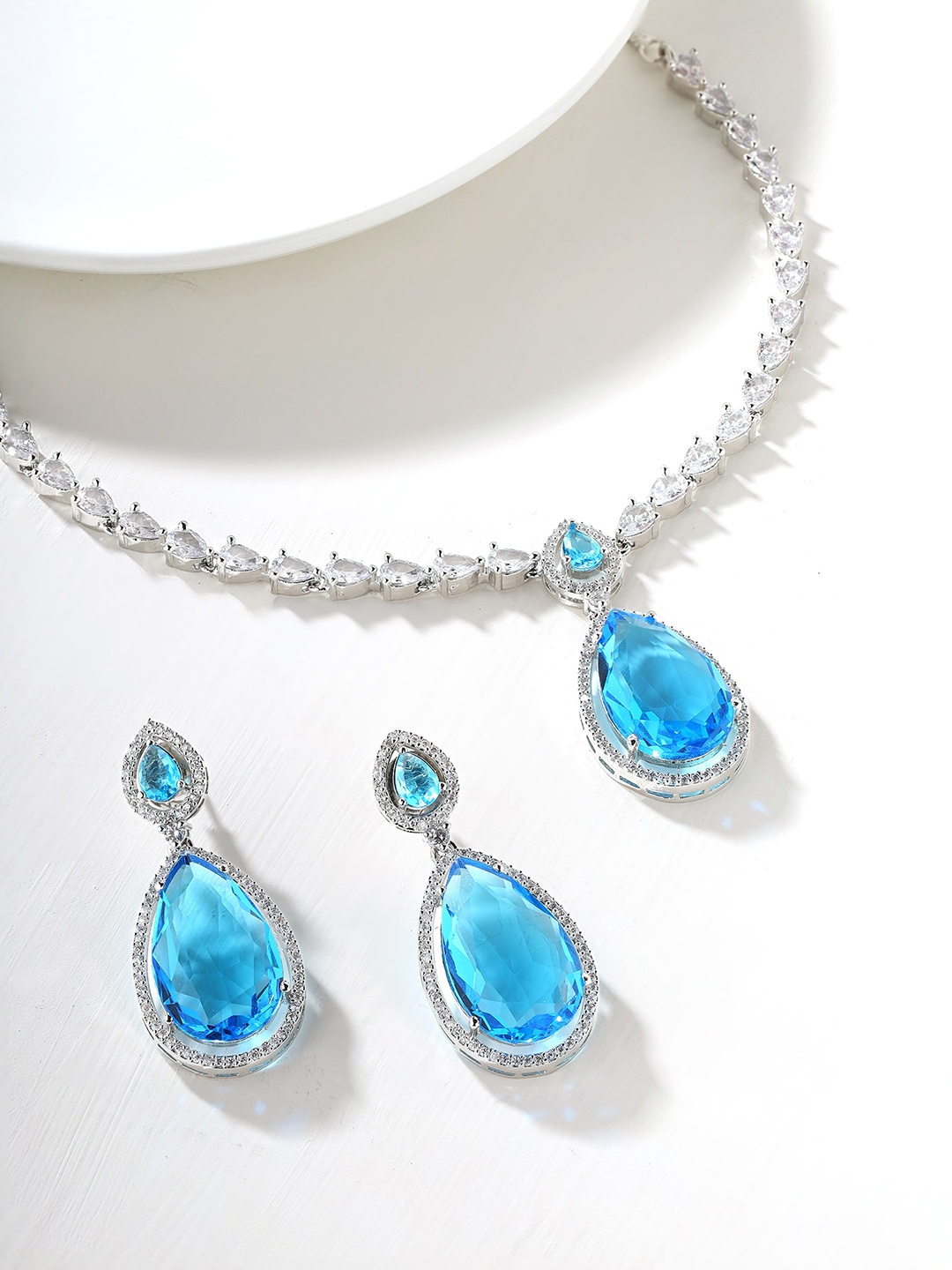

Priyaasi Silver-Plated American Diamond-Studded Jewellery Set