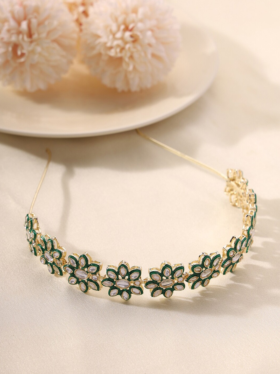 

Priyaasi Kundan Studded Floral Hairband, Gold