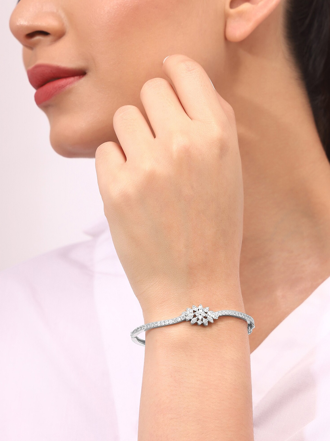 

Priyaasi American Diamond Silver-Plated Bangle-Style Bracelet