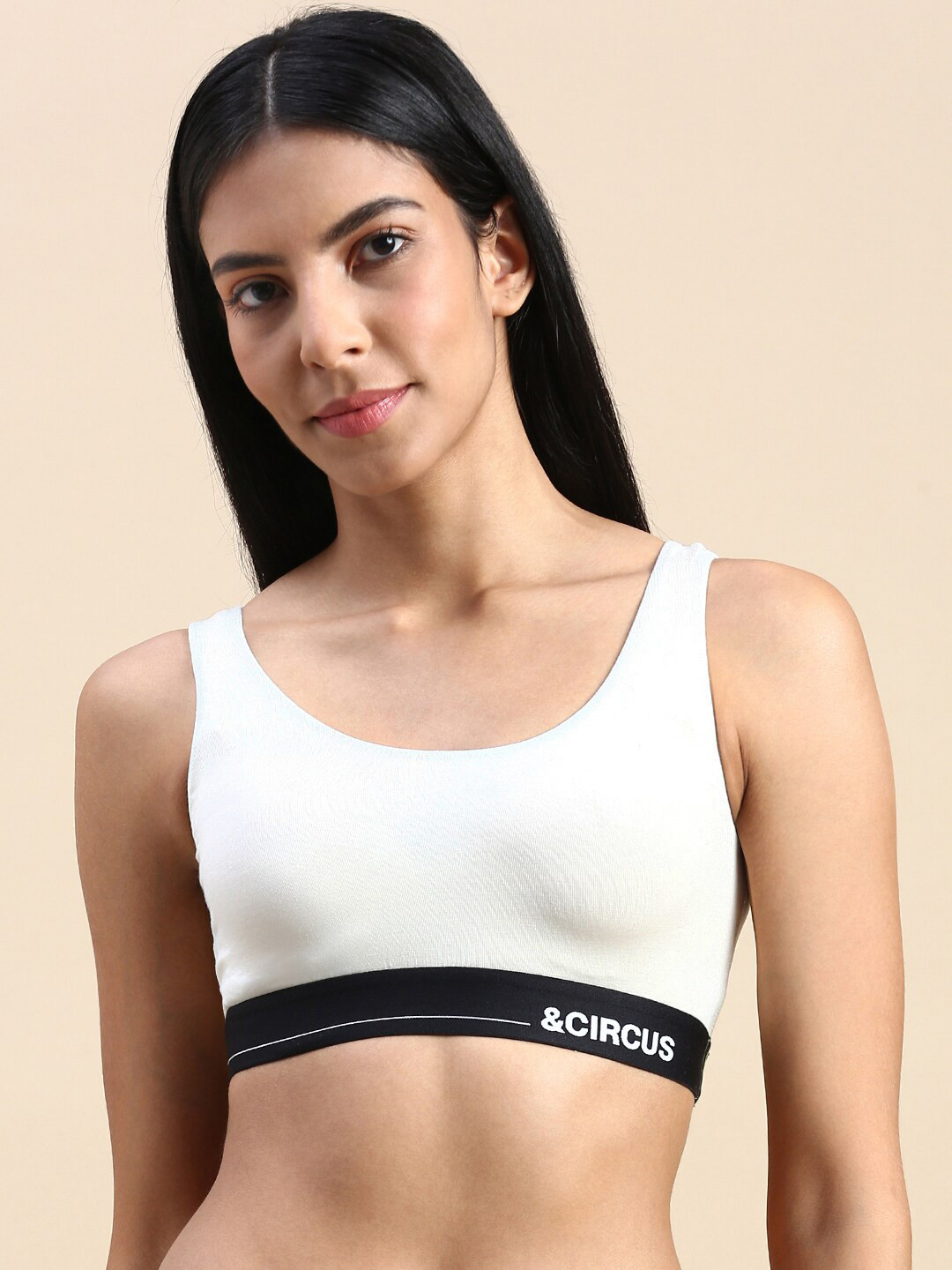 

&CIRCUS High Coverage Non-Padded Non Wired Moisture Wicking MicroModal Lounge Bra, White