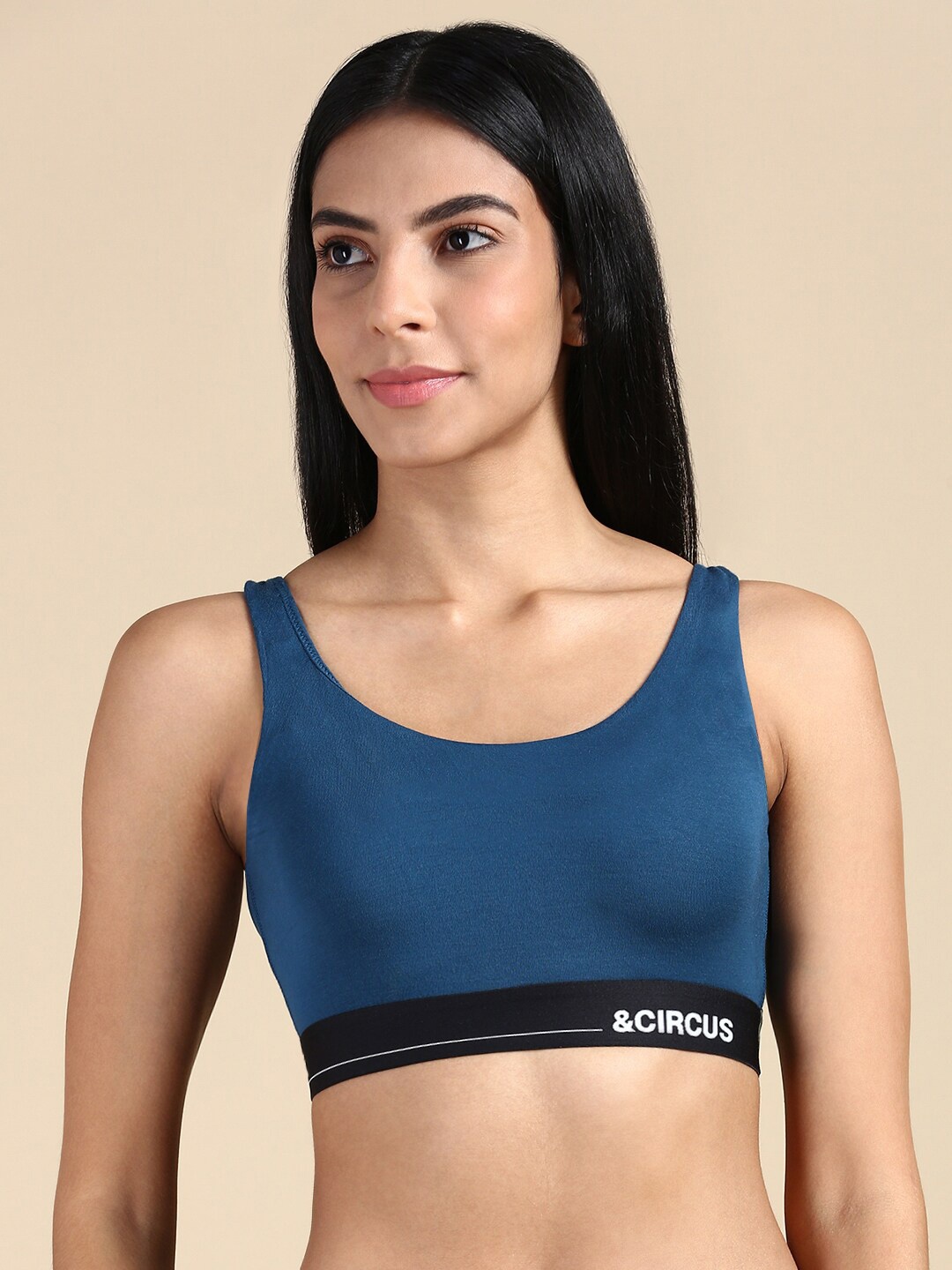 

&CIRCUS High Coverage Non-Padded Non Wired Moisture Wicking MicroModal Lounge Bra, Blue