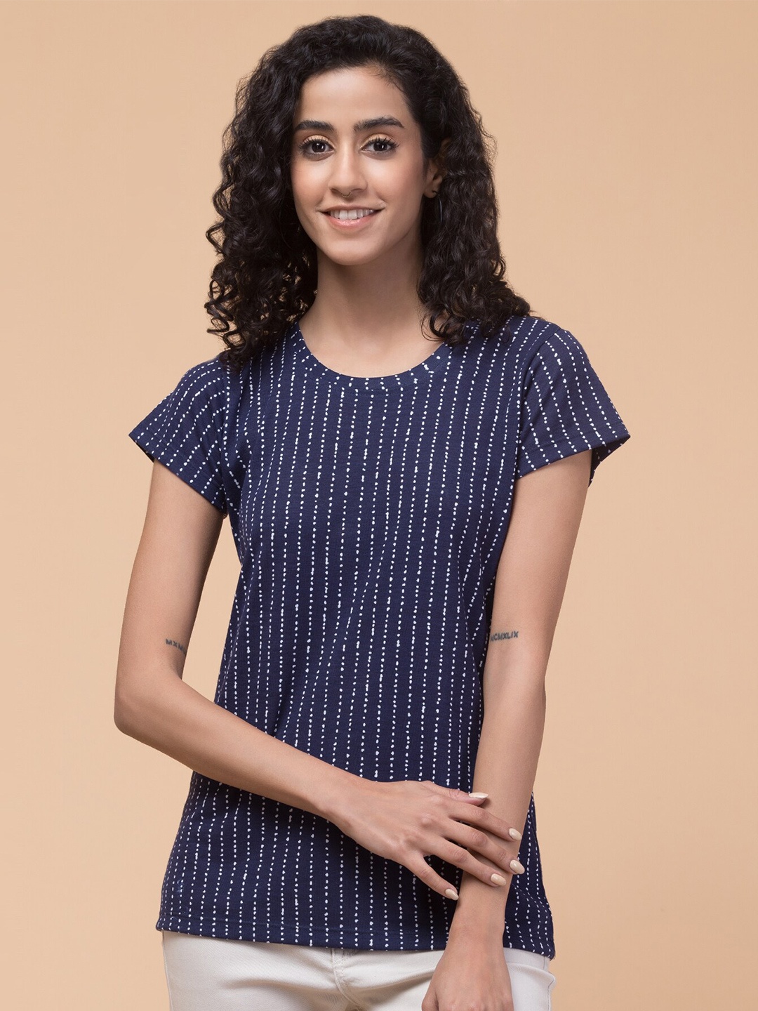 

BAESD Women Striped Pockets T-shirt, Navy blue