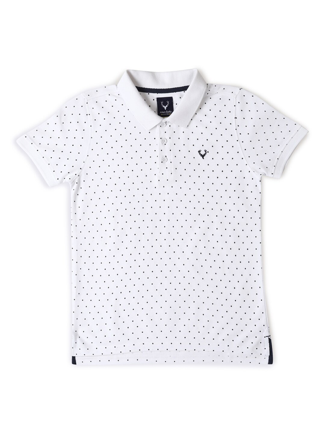 

Allen Solly Junior Boys Polka Dot Printed Polo Collar Applique T-shirt, White