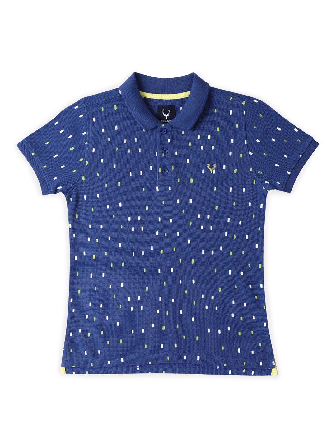 

Allen Solly Junior Boys Polka Dot Printed Polo Collar Applique T-shirt, Blue
