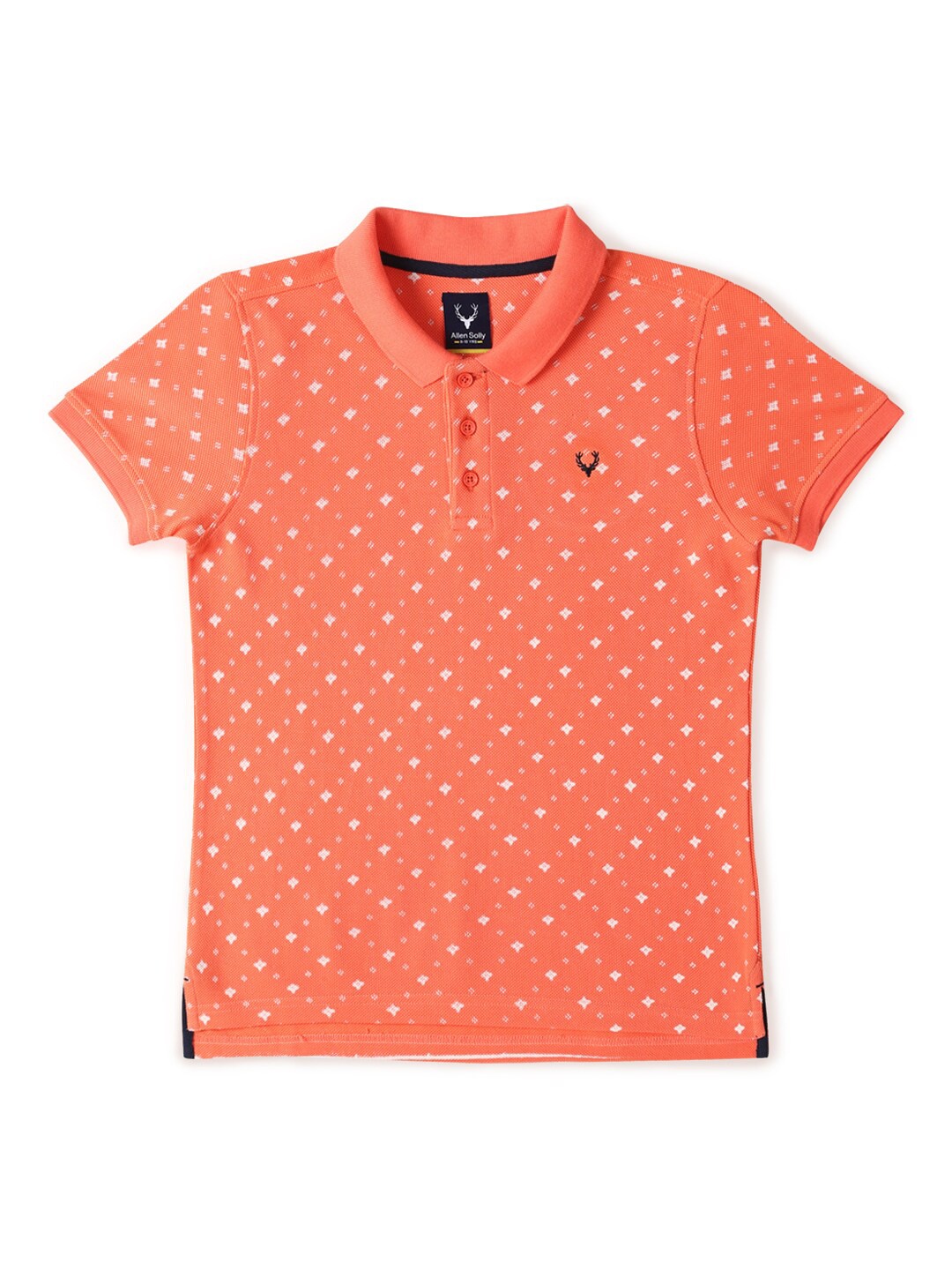 

Allen Solly Junior Boys Polka Dot Printed Polo Collar Applique T-shirt, Orange