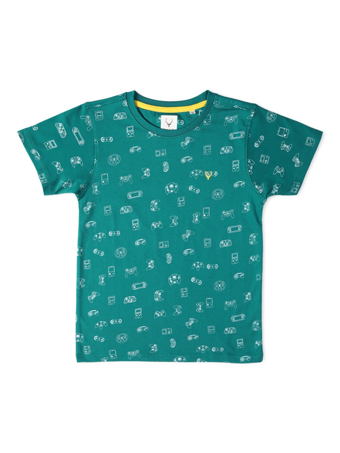 

Allen Solly Junior Boys Typography Printed V-Neck Tropical Applique T-shirt, Green