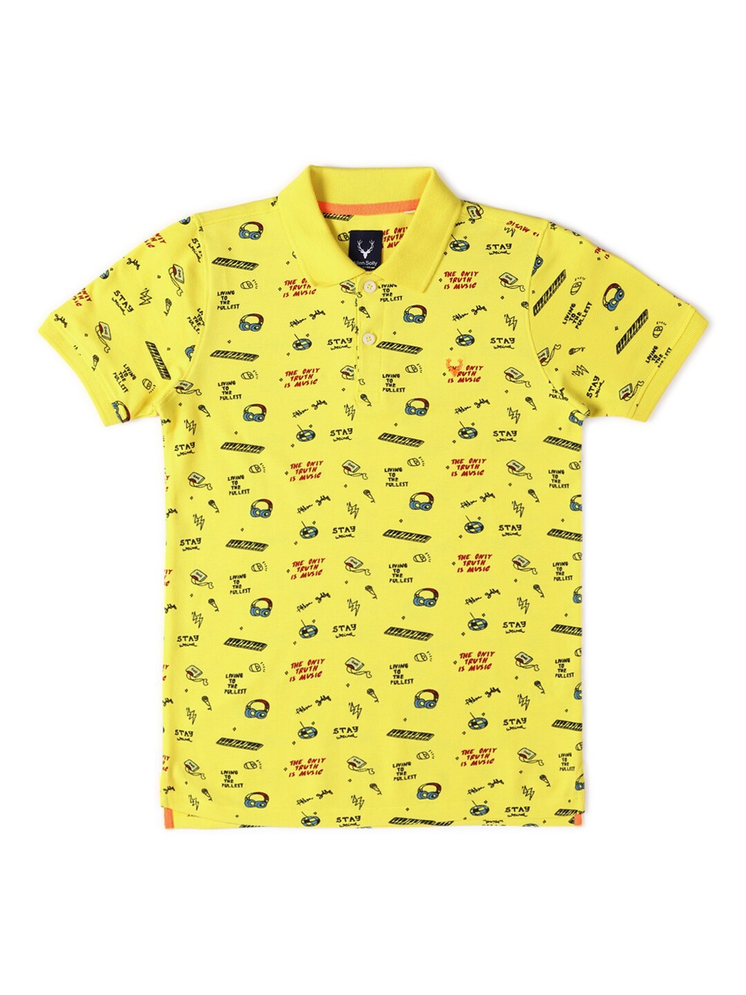 

Allen Solly Junior Boys Printed V-Neck Applique T-shirt, Yellow