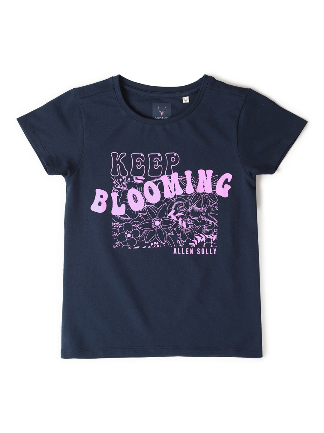 

Allen Solly Junior Girls Typography Printed Applique T-shirt, Navy blue