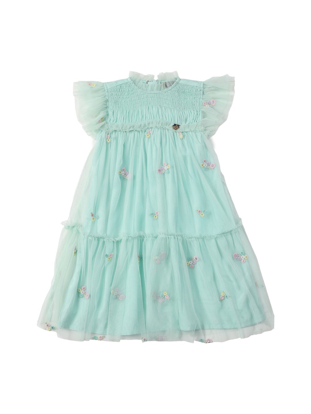 

Allen Solly Junior Girls Pure Cotton Regular Fit Flutter Sleeve A-Line Dress, Green