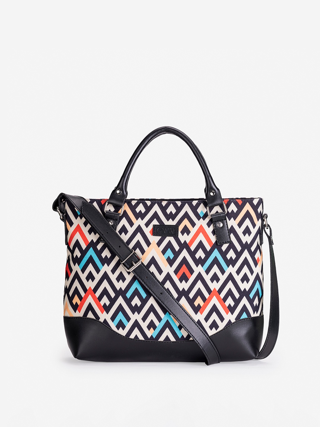 

CYW Geometric Printed Structured Canvas Handheld Bag, Black