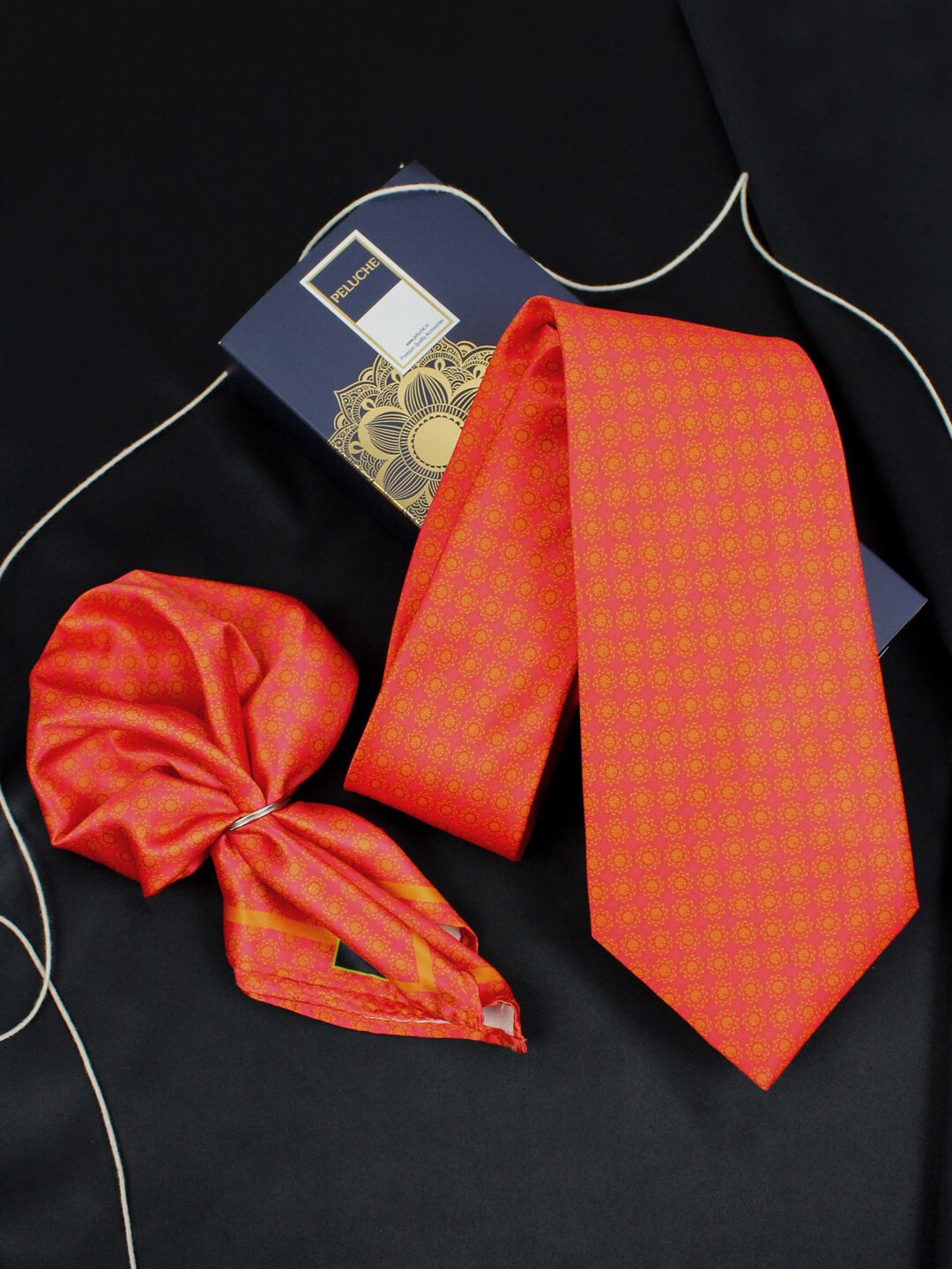 

PELUCHE Men 2-Pcs Printed Tie & Pocket Square Accessory Gift Set, Orange