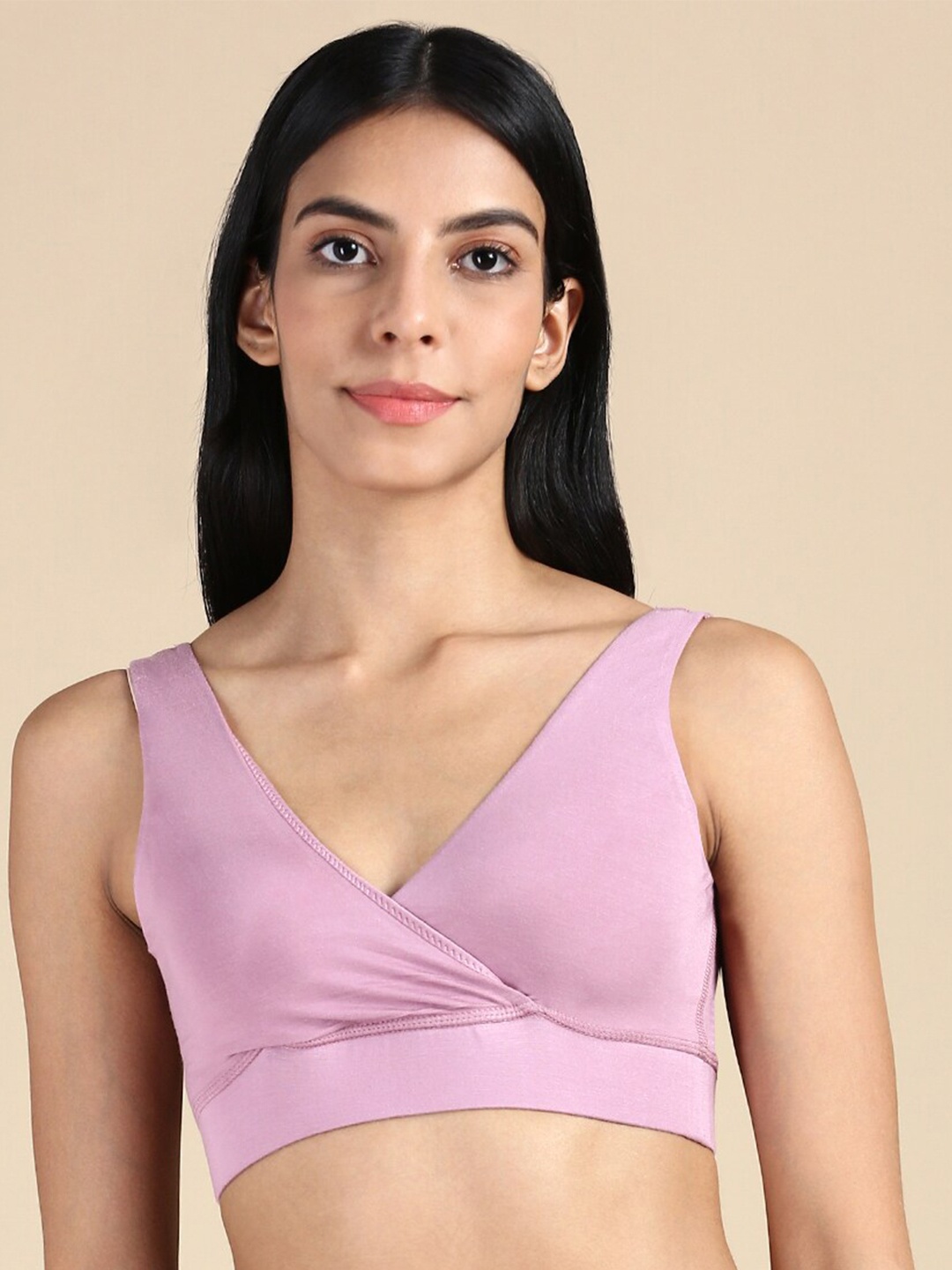 

&CIRCUS Medium Coverage Non Padded Wireless Micro Modal Maternity Bra, Pink