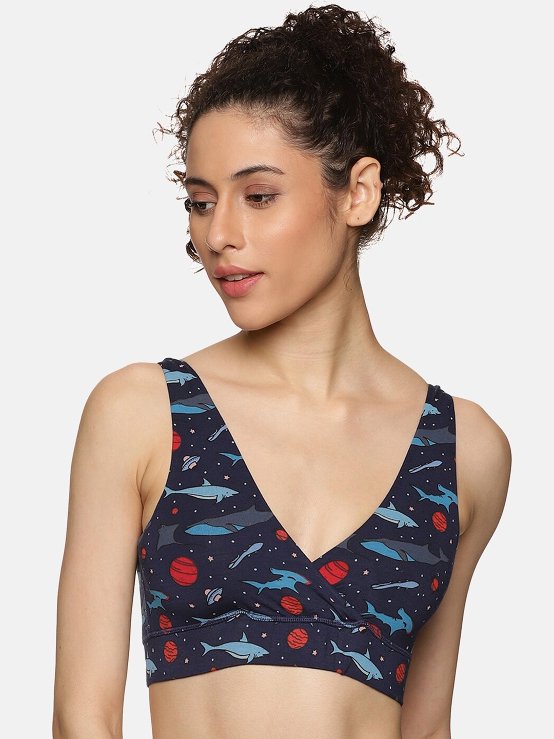 

&CIRCUS Graphic Printed Wireless Non-Padded Micro-Modal Maternity Bra, Blue