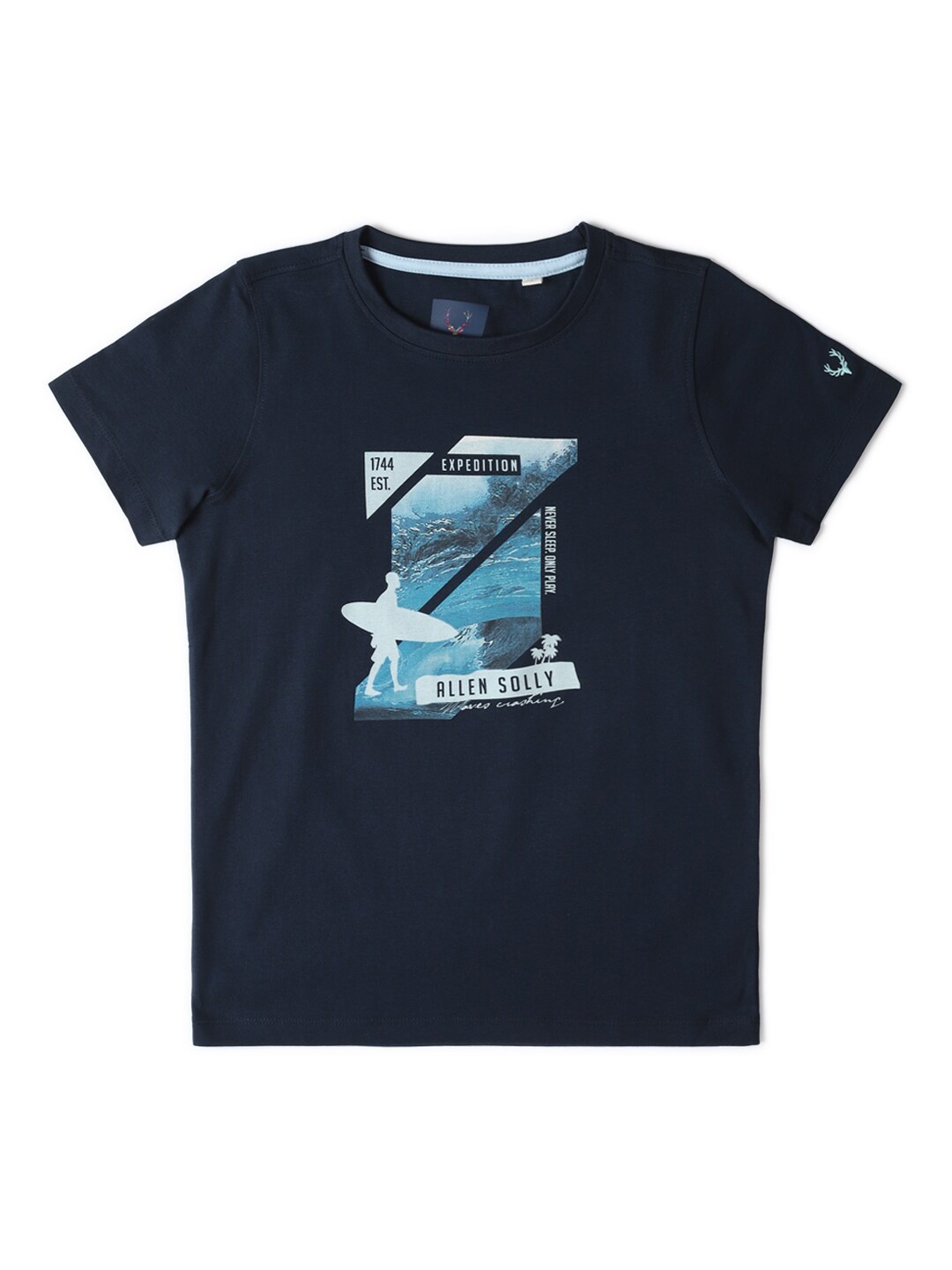 

Allen Solly Junior Boys Typography Printed Applique T-shirt, Navy blue