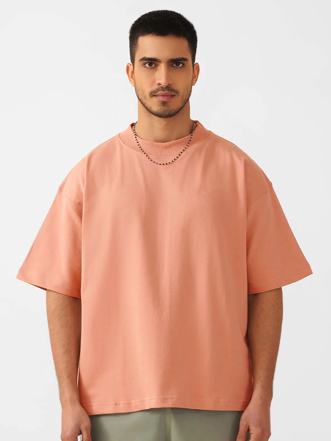 

MISCHIEF MONKEY Men V-Neck Raw Edge T-shirt, Peach