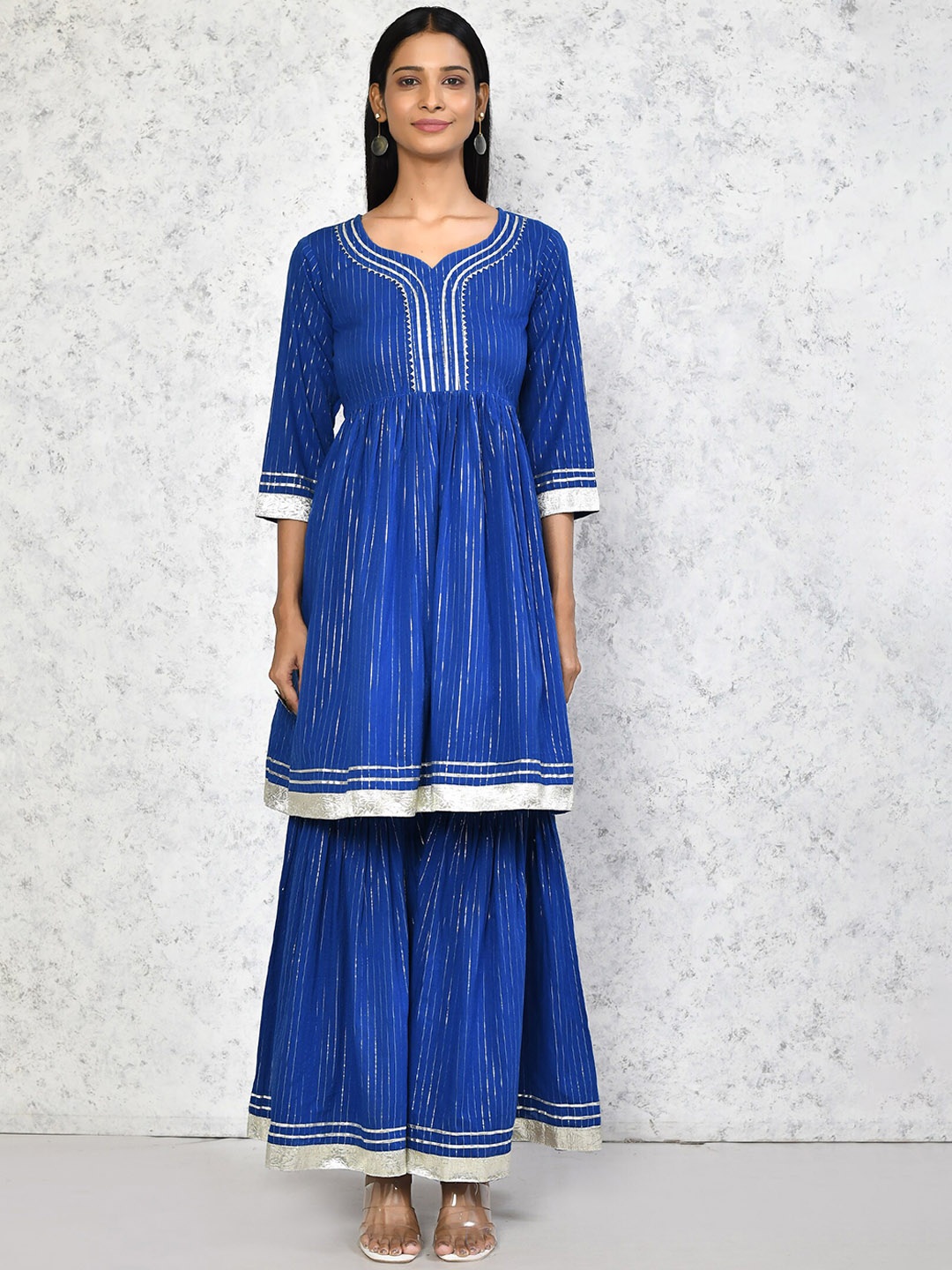 

Miravan Womens Blue Printed Pure Cotton A-line Kurti with Sharara