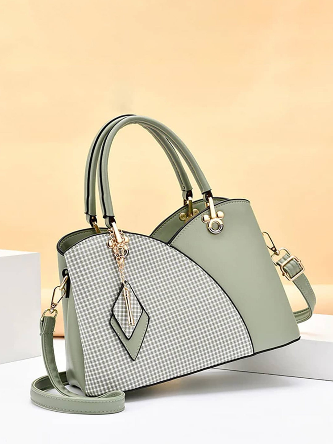 

SYGA Checked Shopper Handheld Bag, Green