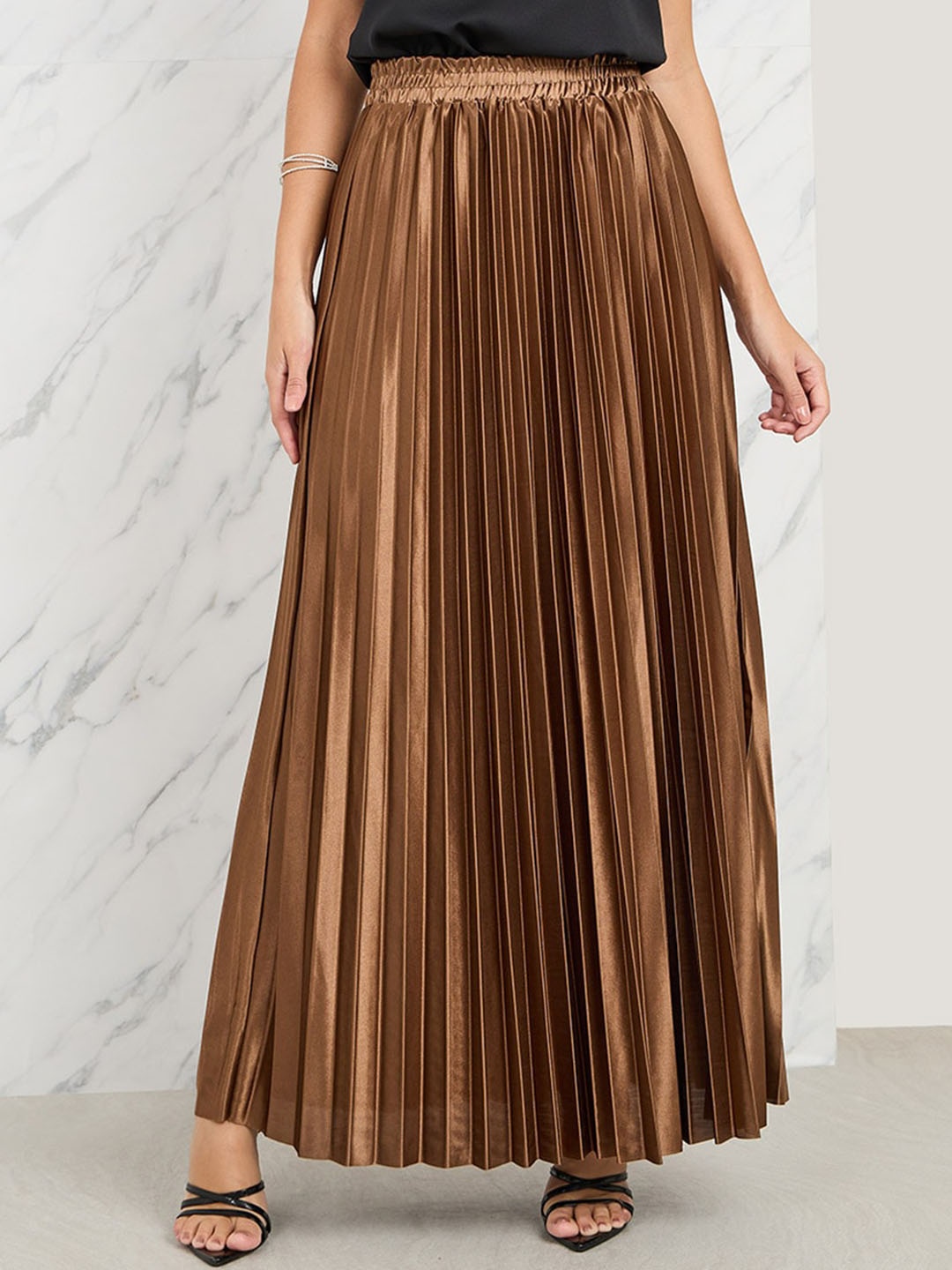 

Styli Accordion Pleated A-Line Maxi Skirt, Gold