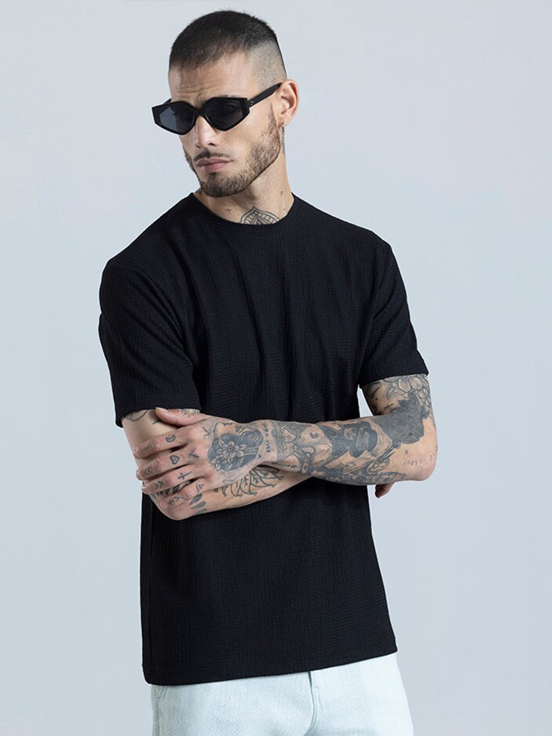 

Snitch Men Biker Henley Neck Raw Edge Slim Fit T-shirt, Black