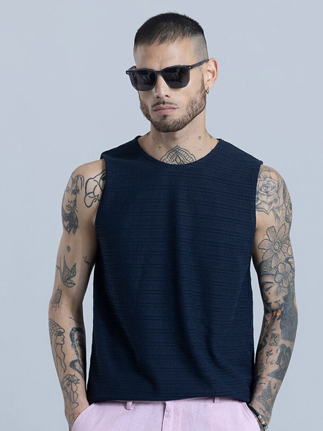 

Snitch Men Biker Indigo Pockets Slim Fit T-shirt, Navy blue