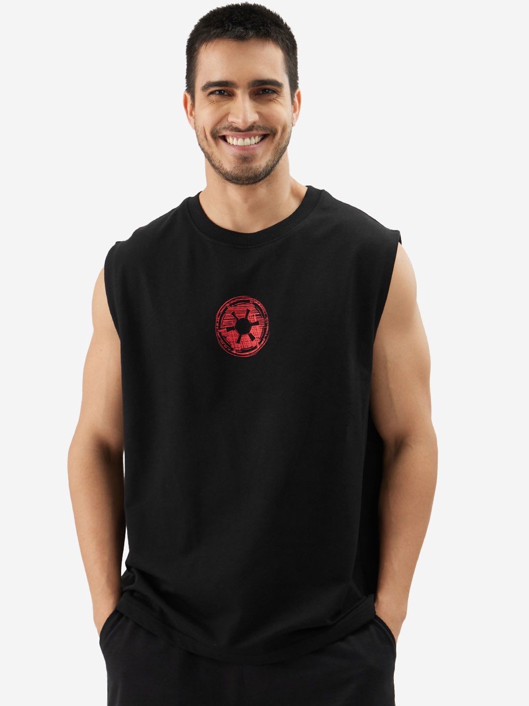 

The Souled Store Star Wars: The Death Star Printed Pure Cotton Innerwear Vest, Black