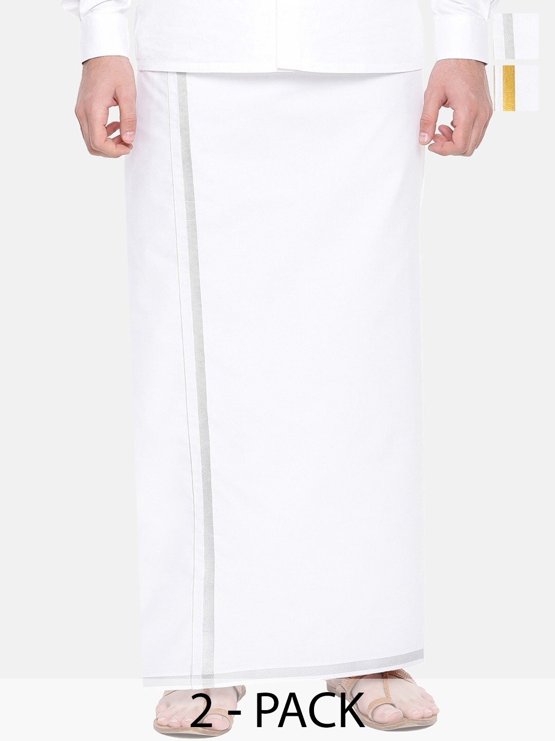 

Ramraj Pack of 2 Pure Cotton Zari Border Dhotis, White