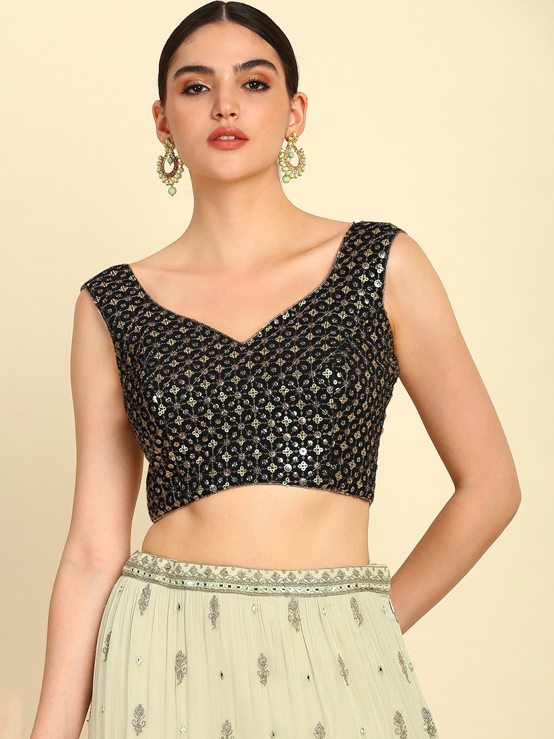 

Soch Embellished Georgette Sequined Saree Blouse, Black