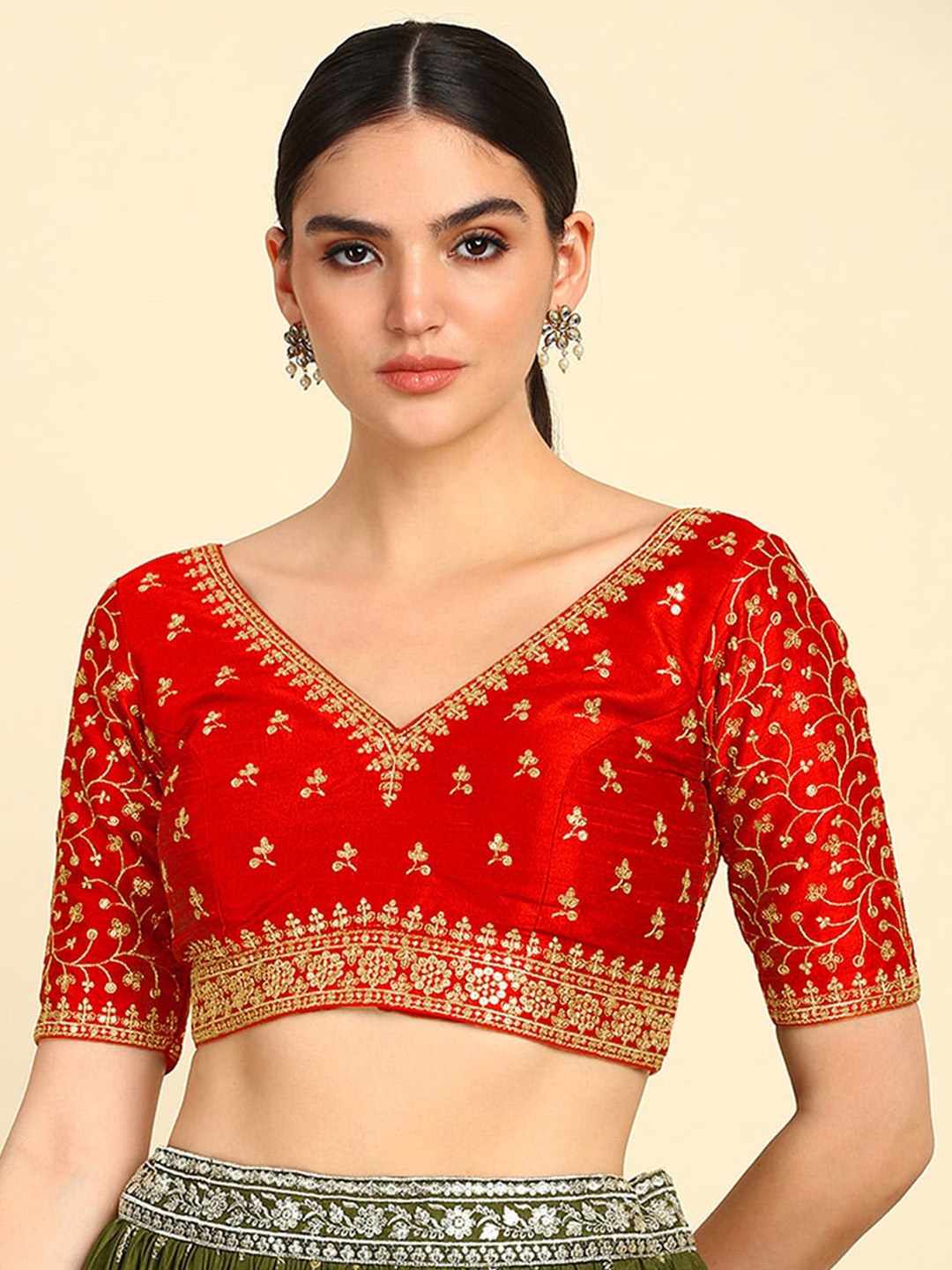 

Soch Embroidered Saree Blouse, Red