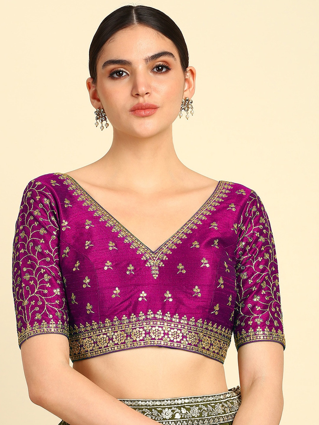 

Soch Embroidered With Zari Saree Blouse, Maroon