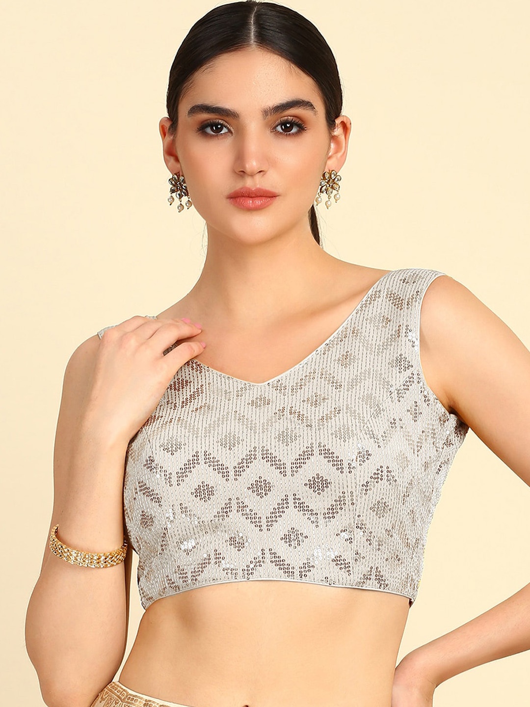 

Soch Embellished Sequins Work Saree Blouse, White
