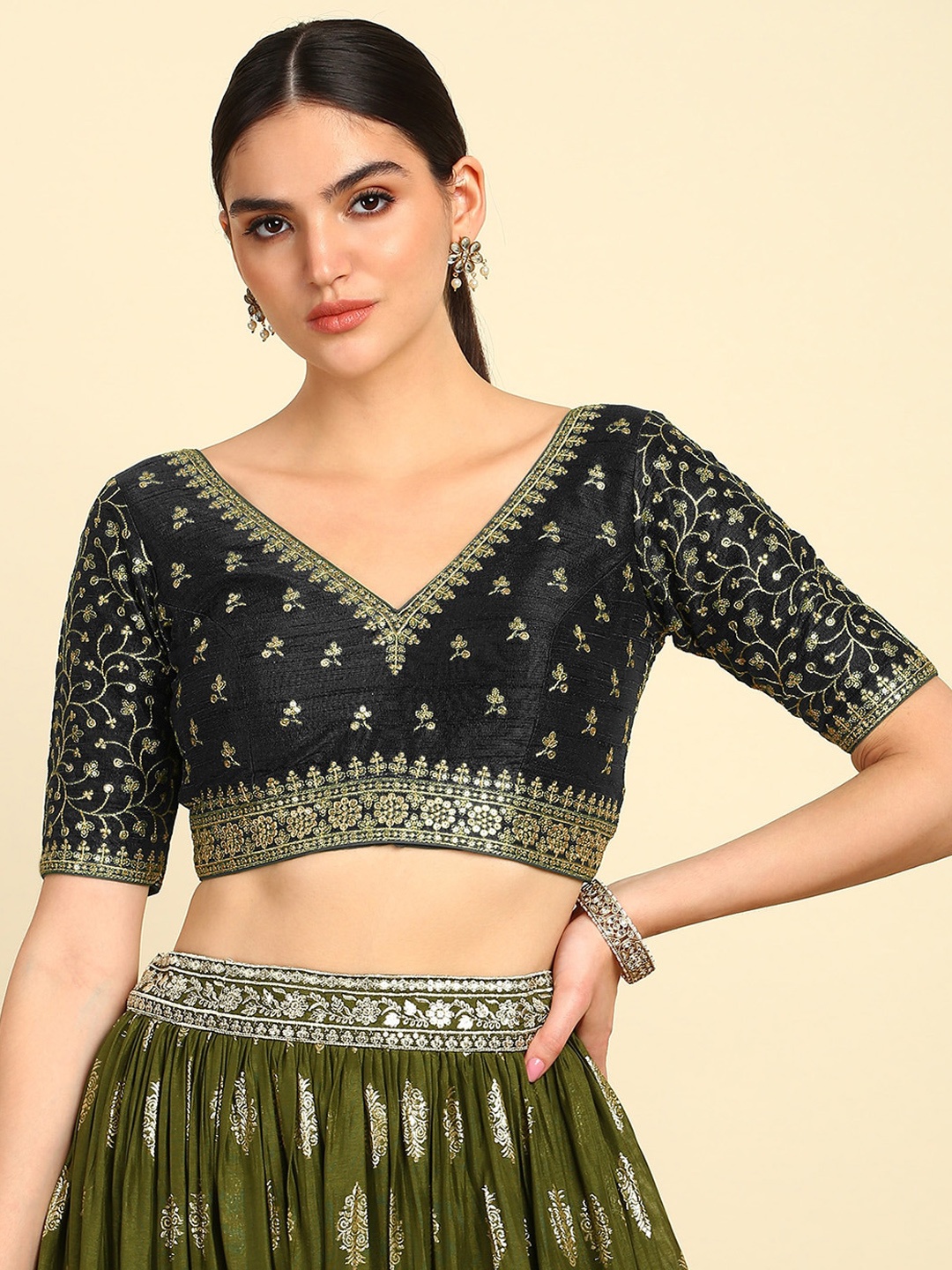 

Soch Embroidered With Zari Saree Blouse, Black